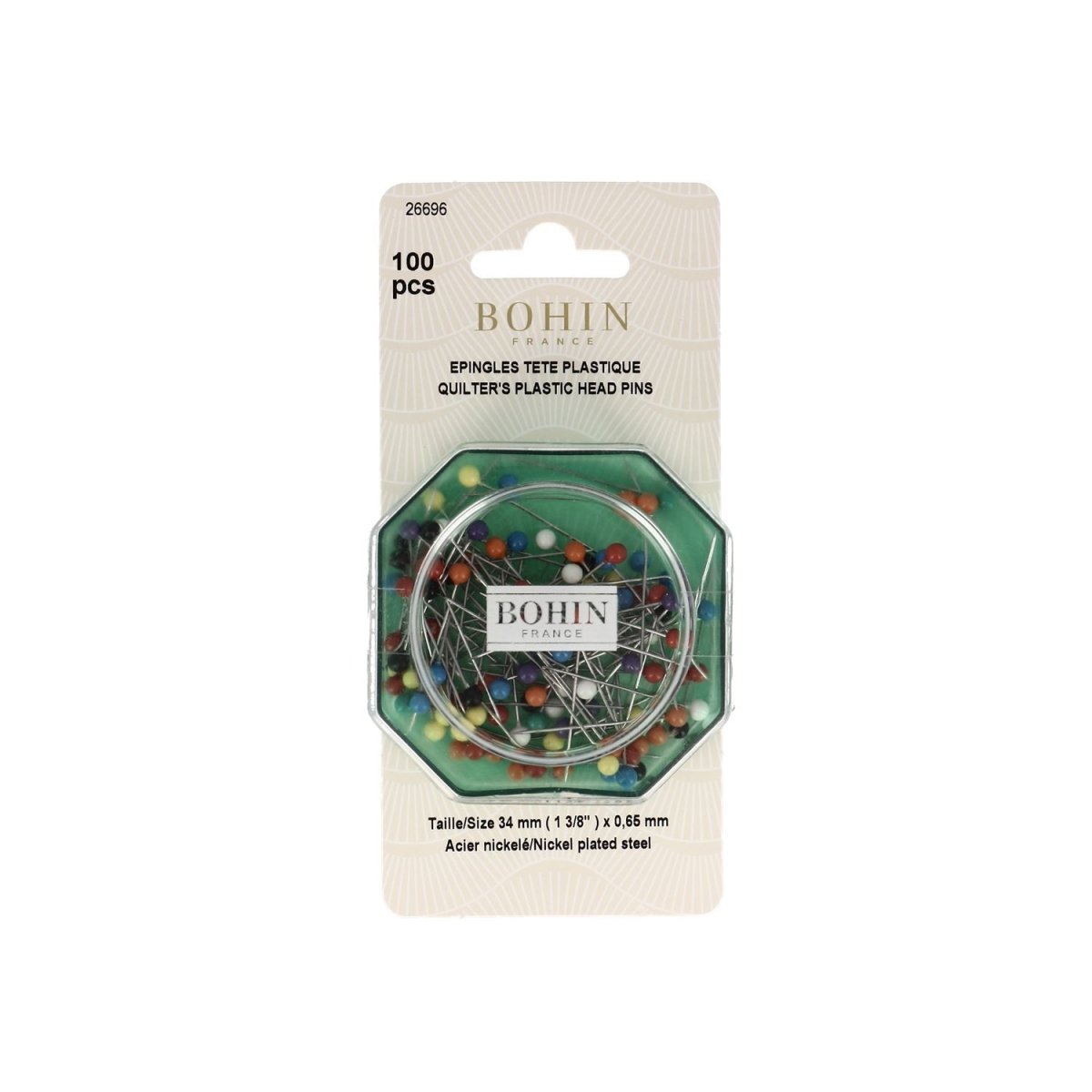 100 épingles à tête plastique "ronde" 34 mm assortiment - Image 1