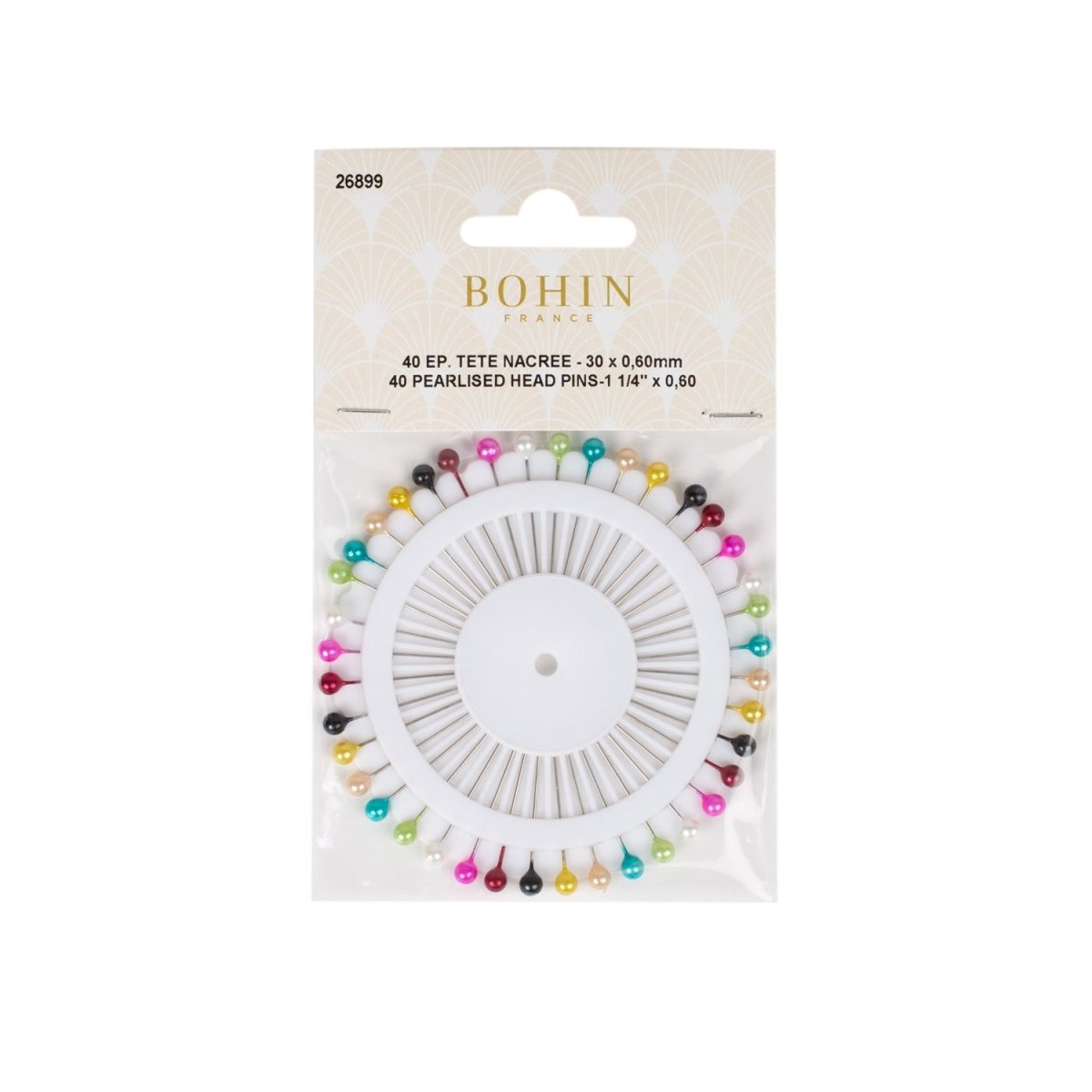 40 épingles à tête plastique "nacrée" 30 mm assortiment - Image 1