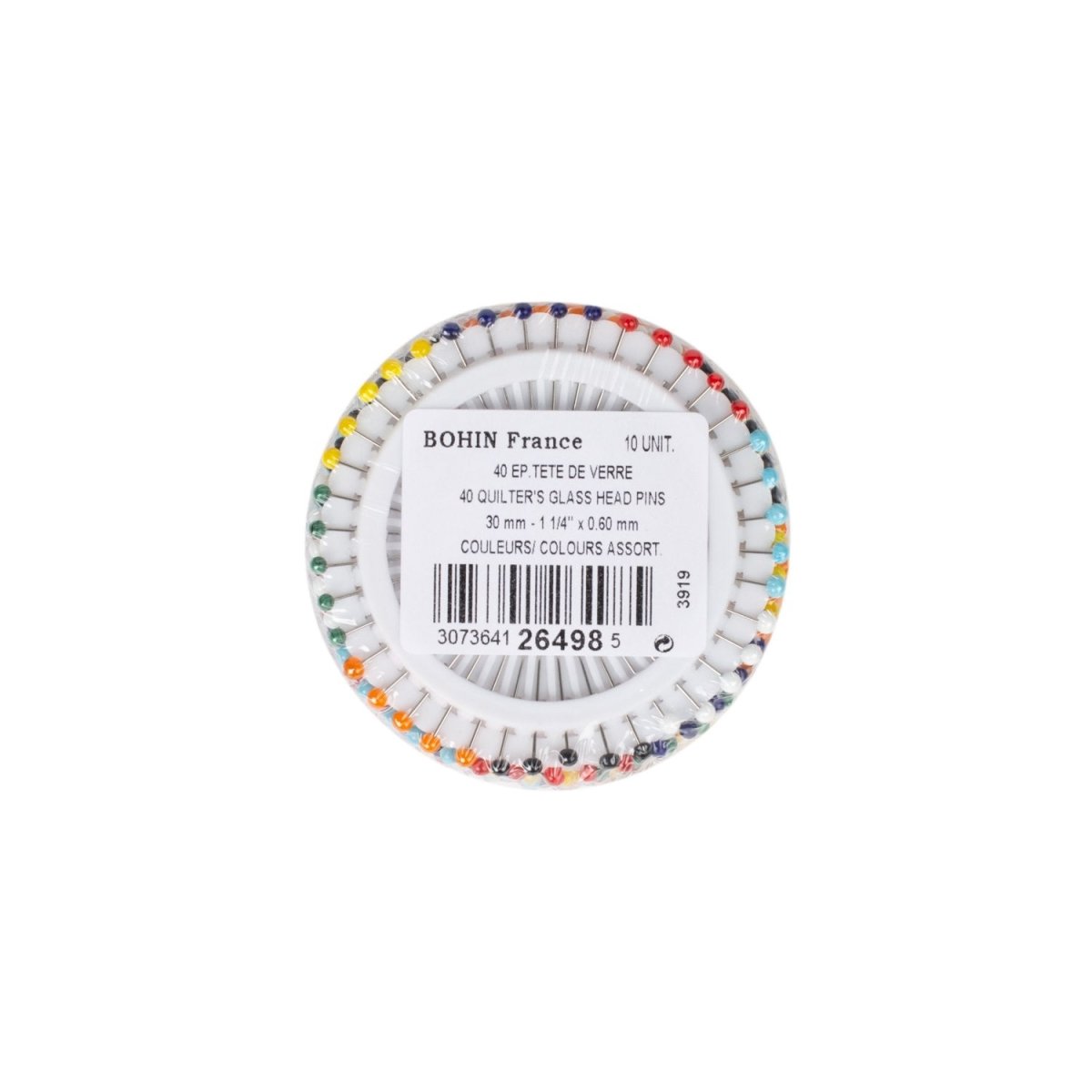 Disque épingles à tête de verre extra-fines M7-30 mm assortiment x 40 - Image 1