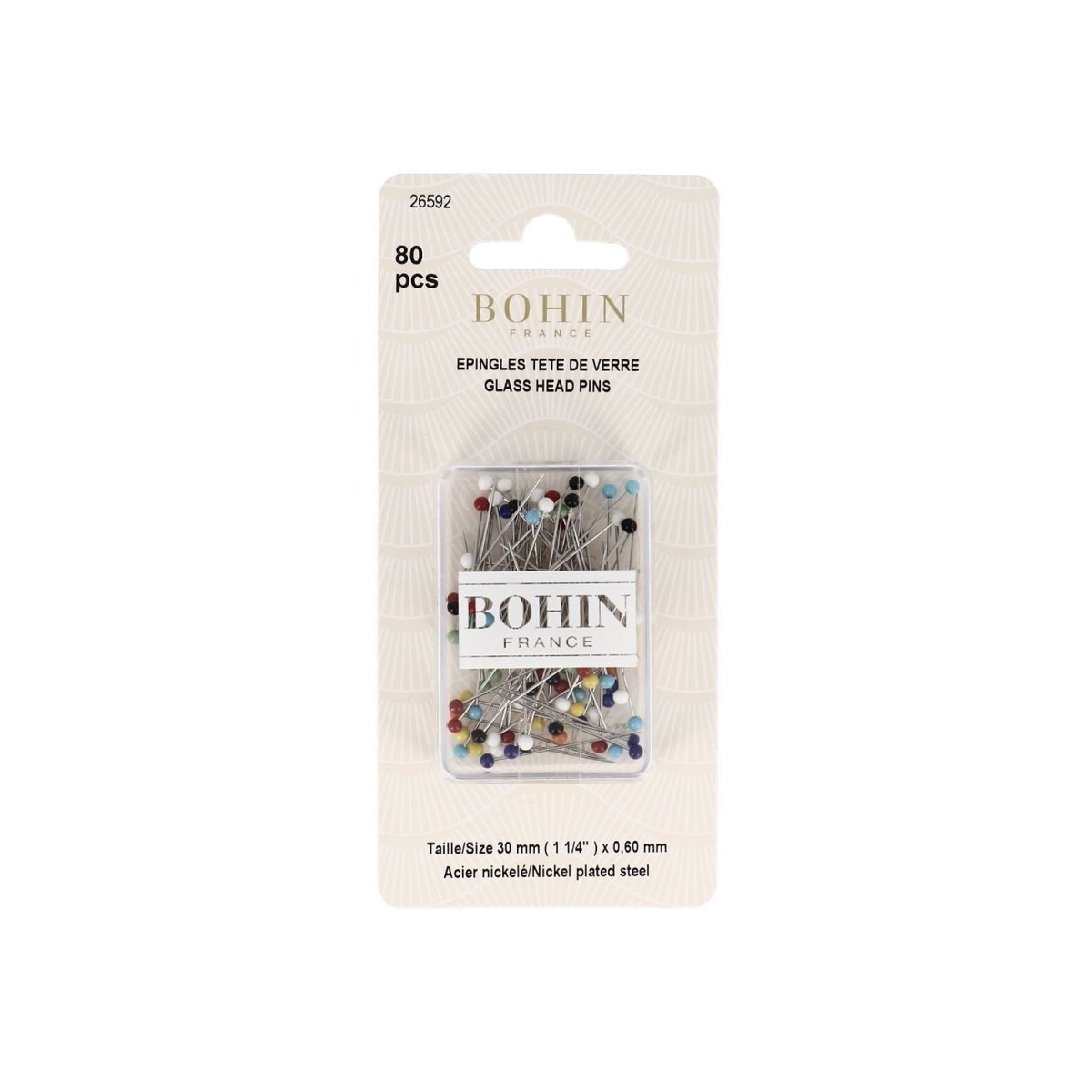 Boîte suspendue de 80 épingles à tête de verre extra-fines M7 30 mm assortiment - Image 2