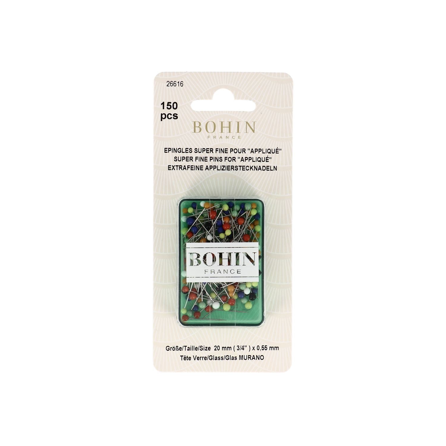 Épingles à tête de verre super-fines pour l'appliqué 20 mm - ø 0,55 mm
