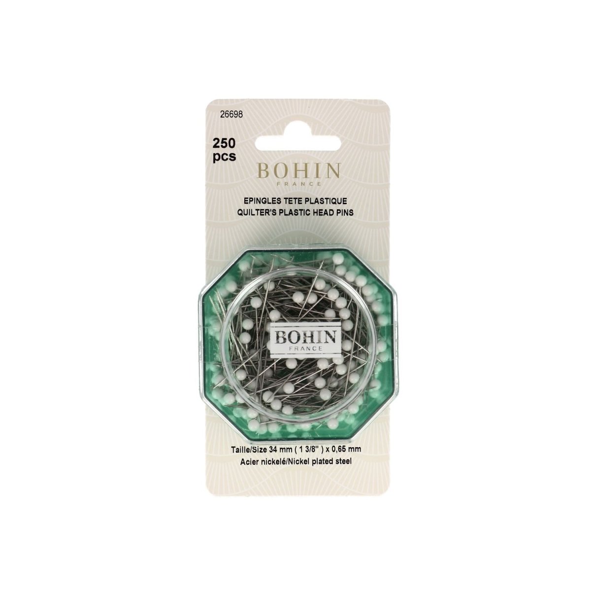 250 épingles à tête plastique "ronde" 34 mm blanches - Image 1