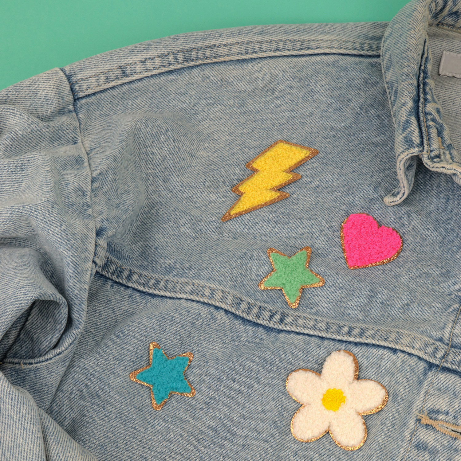 Fluffy iron-on patches - Soft effect &amp; gold edging