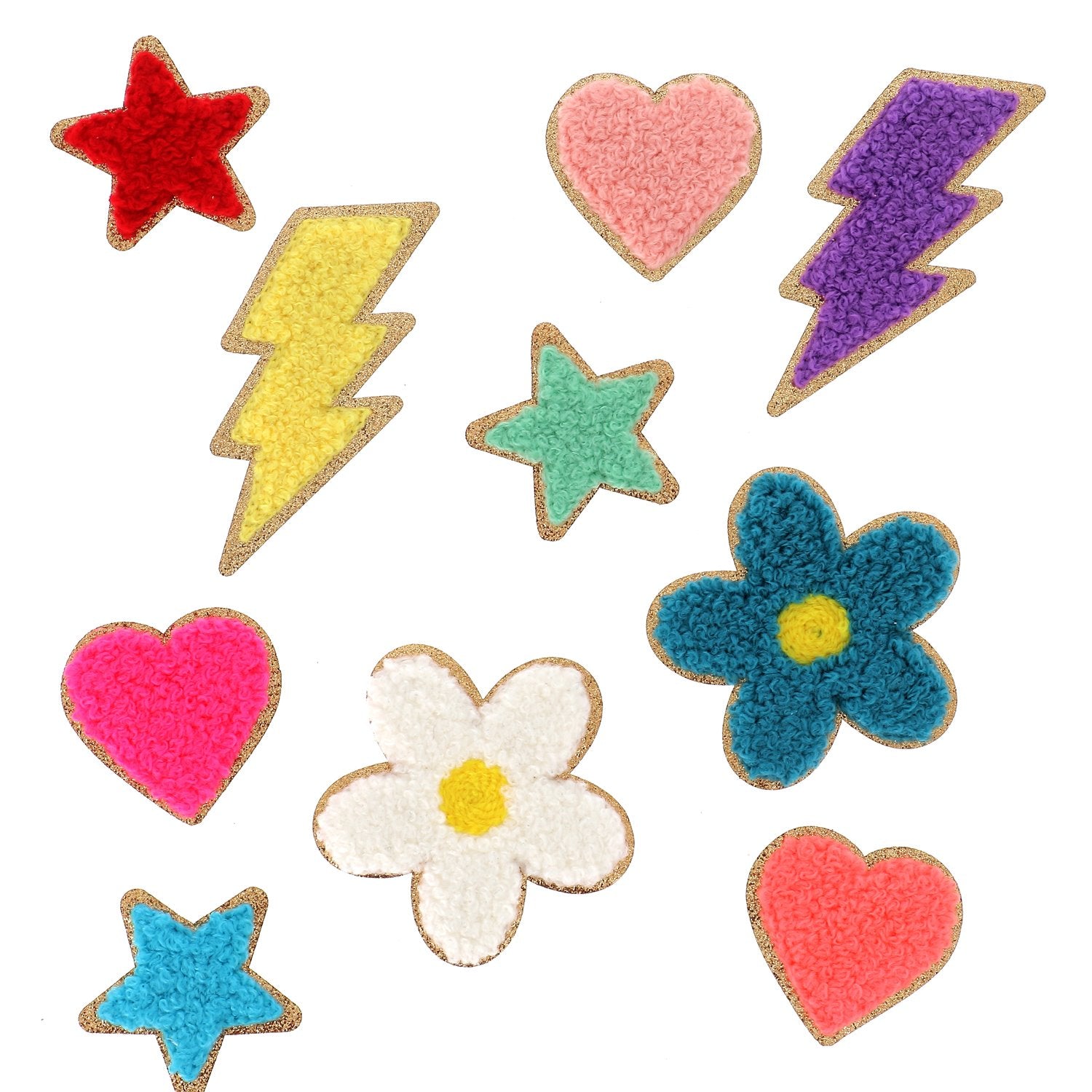 Fluffy iron-on patches - Soft effect &amp; gold edging