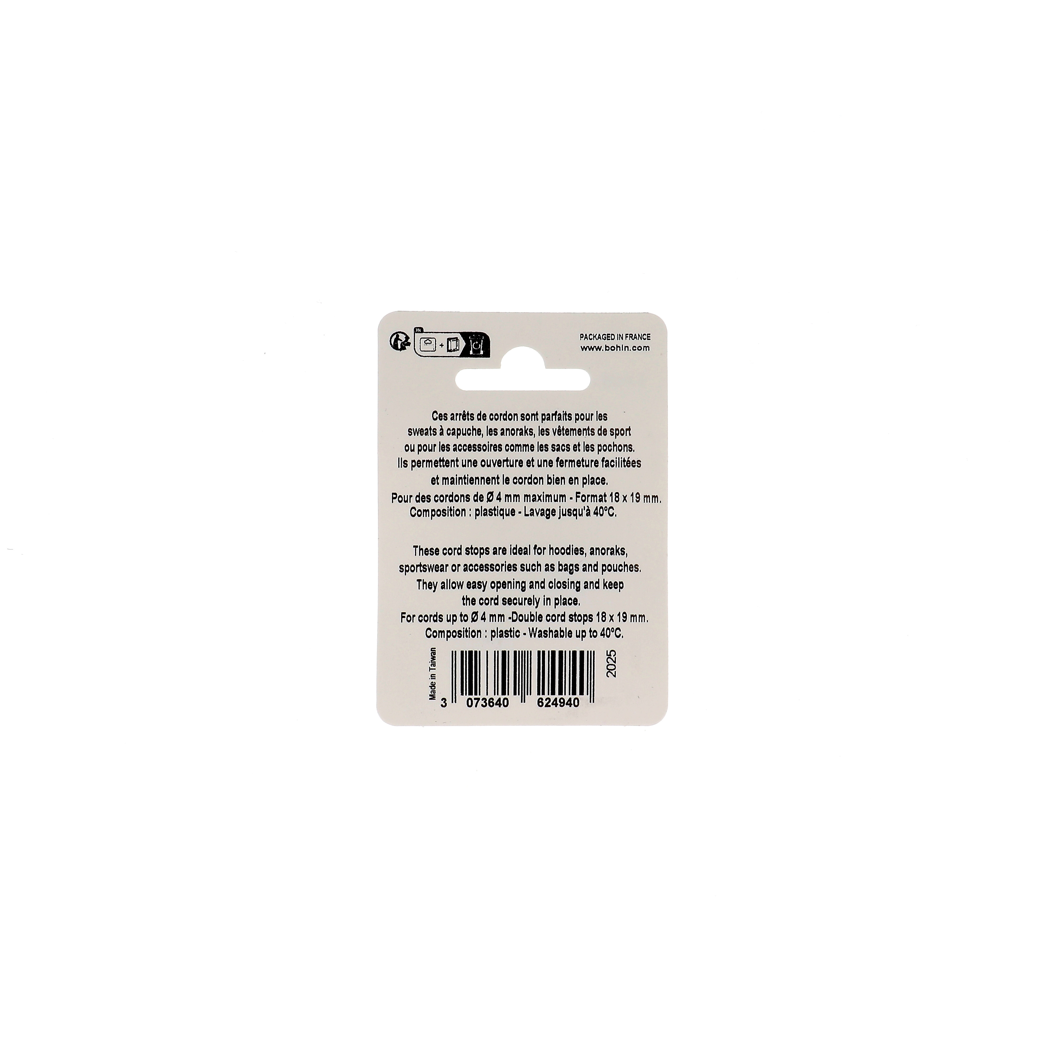 ARRETS DE CORDON 2 trous 18x19mm NOIR blister x2