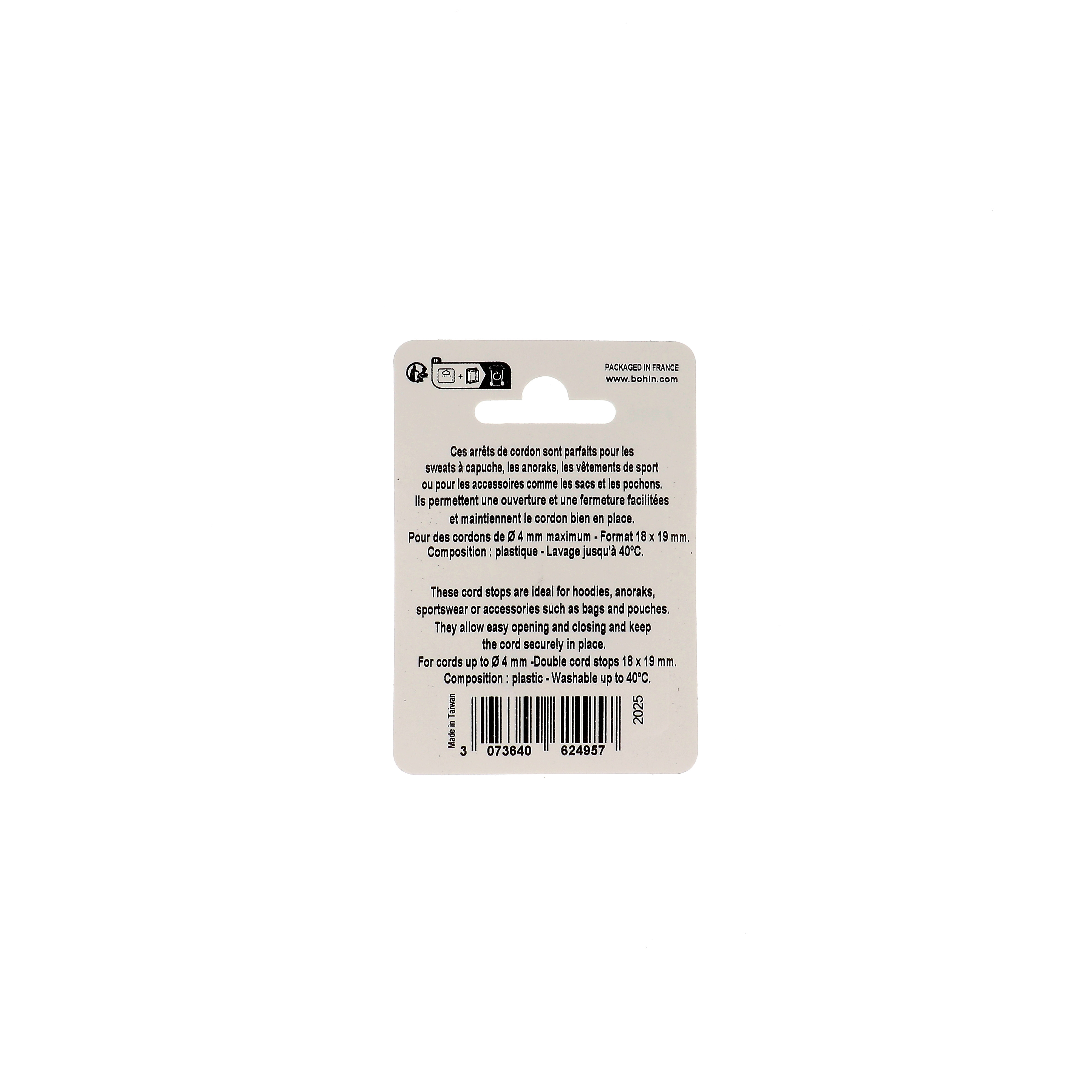 ARRETS DE CORDON 2 trous 18x19mm BLANC blister x2