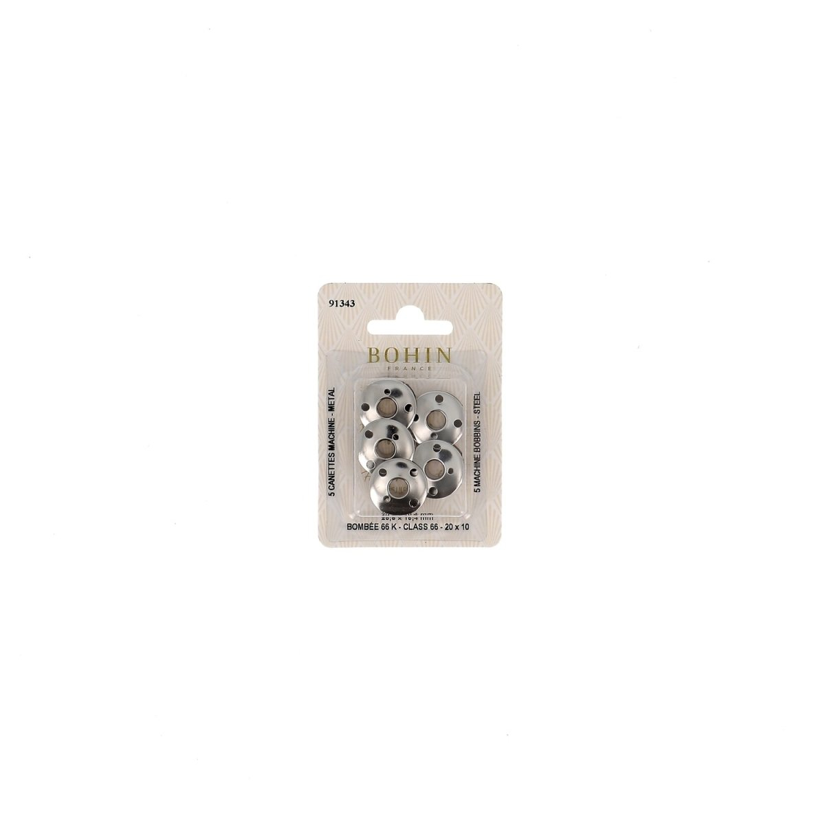Blister pack of 5 flat plastic sewing machine spools 15 K