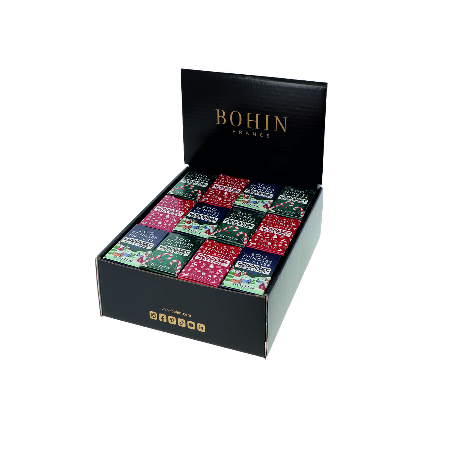 Épingles "Couturex" extra-fines - 200 pièces EC4 N°4 - 30 mm - ø 0,60 mm - Noël - Présentoir de 36