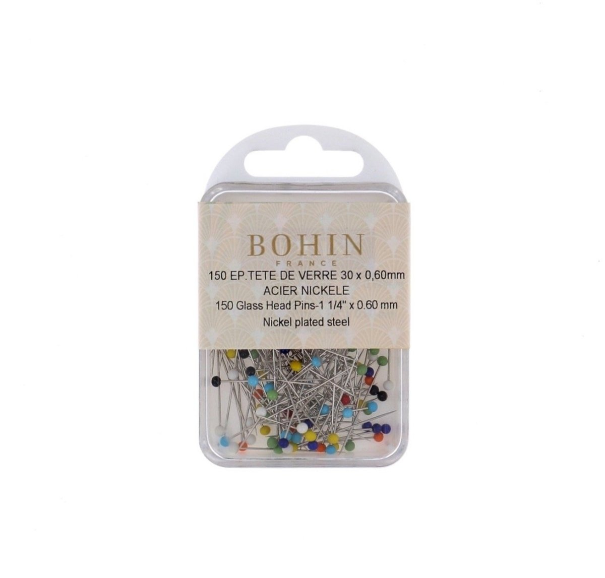 Boîte suspendue de 150 épingles à tête de verre extra-fines M7  30 mm assortiment