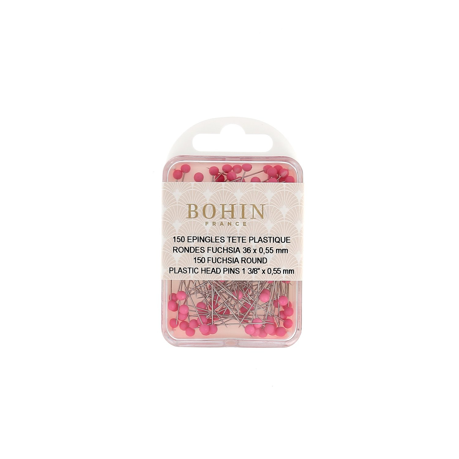 Épingles à tête plastique rose/fuchsia - rondes, pastilles, étoiles - 42 x 0.55 mm - Blister x100