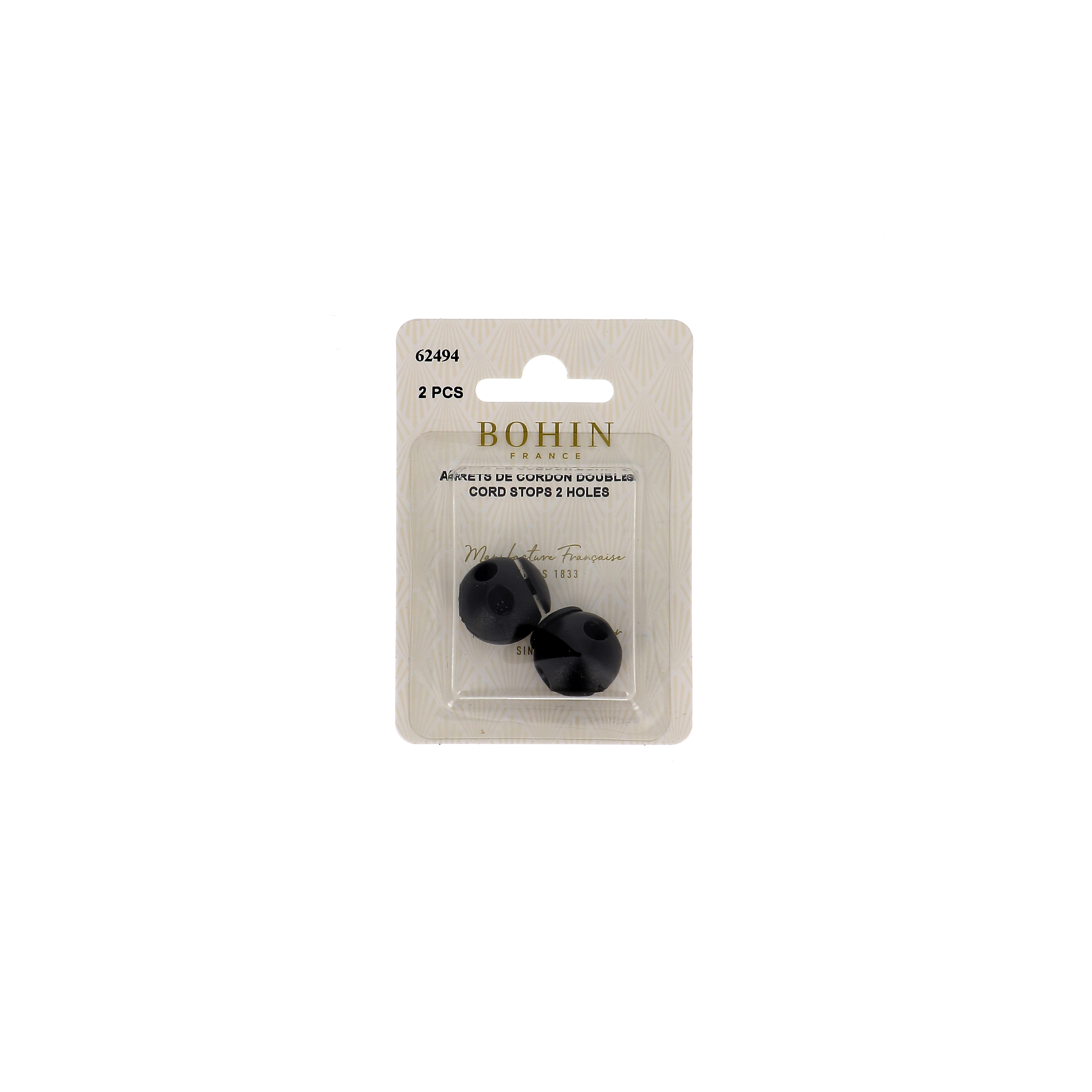 ARRETS DE CORDON 2 trous 18x19mm NOIR blister x2