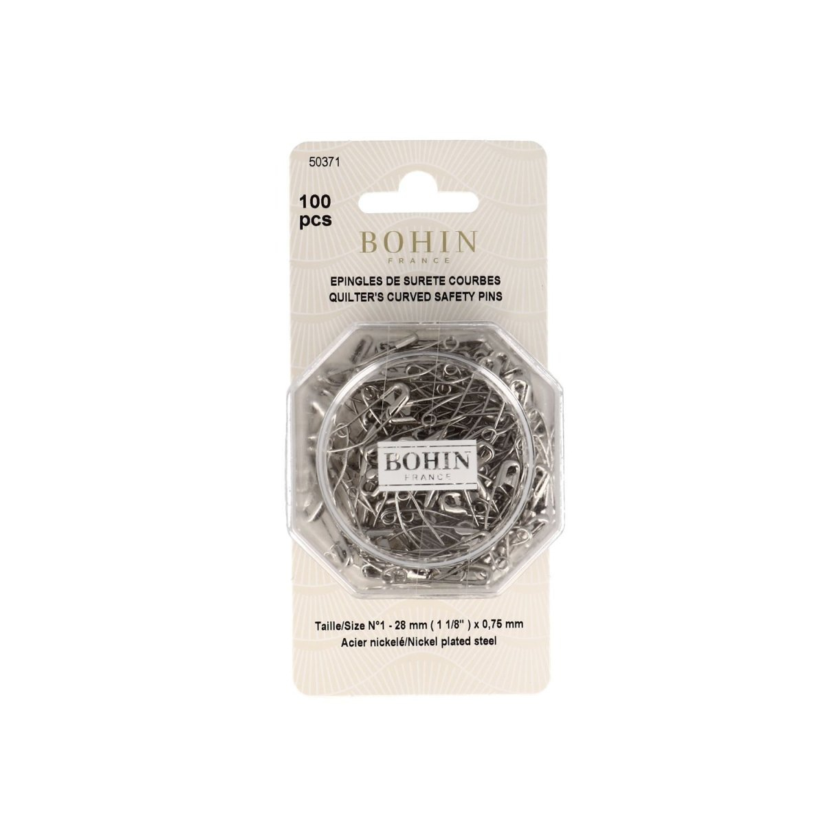 100 safety pins - curved - 28 mm - ø 0.75 mm