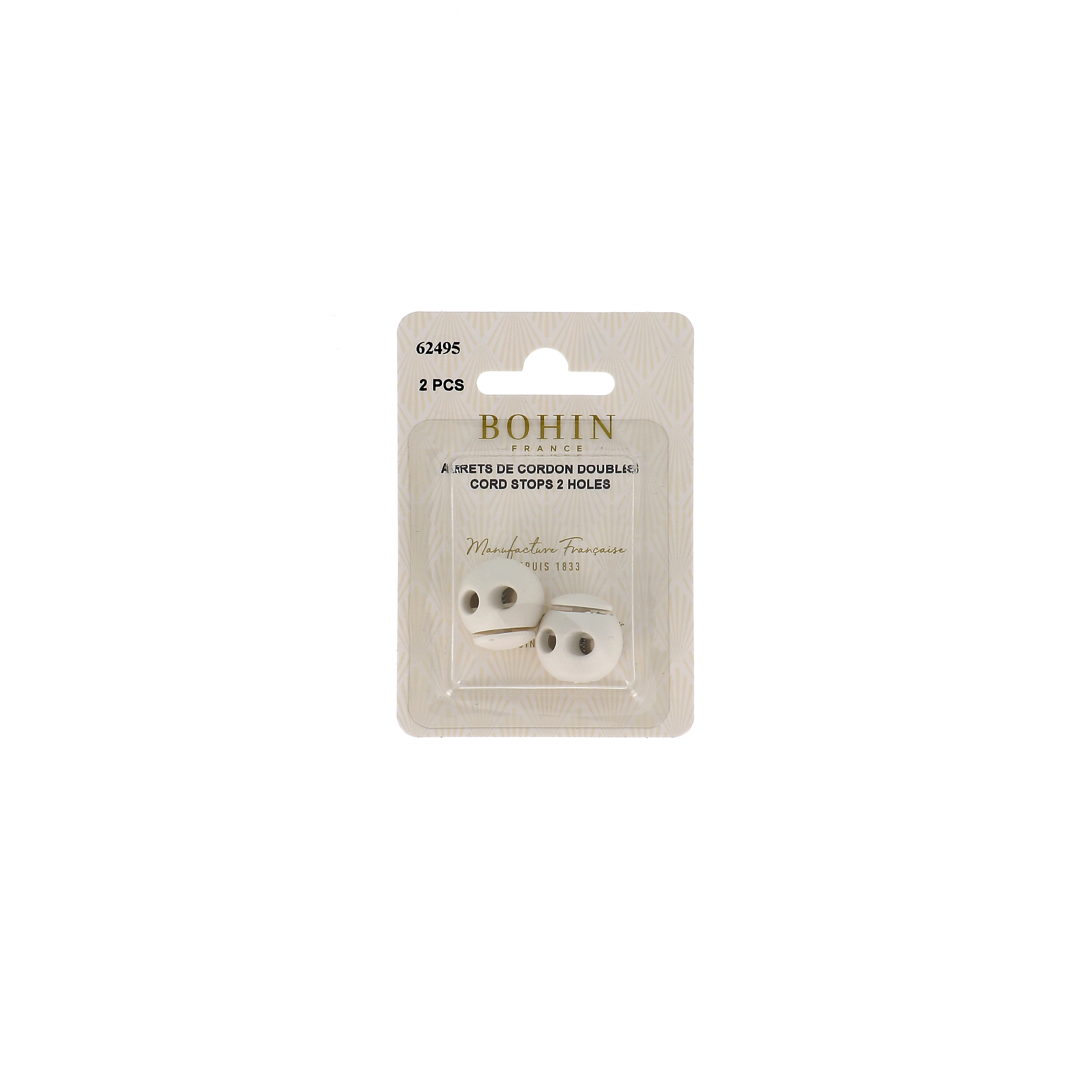 ARRETS DE CORDON 2 trous 18x19mm BLANC blister x2