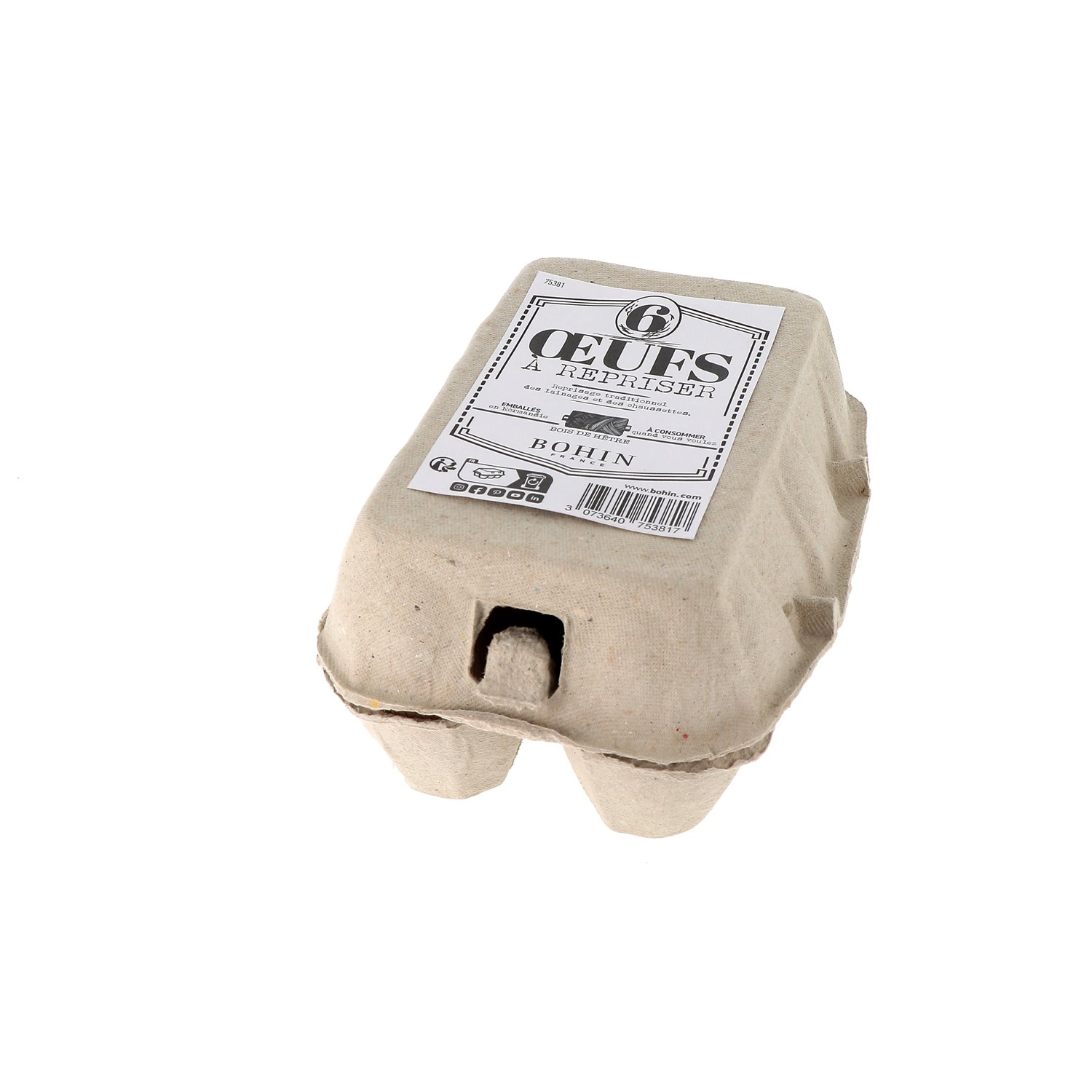 Oeufs à repriser en bois - Boite de 6 (Étiquette en français)