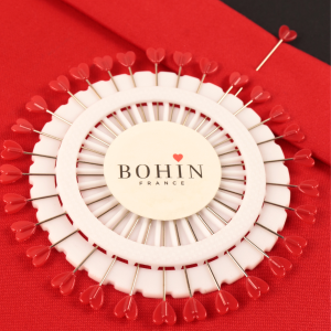 Épingles à tête plastique - Coeur rouge - 38 x 0,60 mm. - Disque de 30 épingles coeur