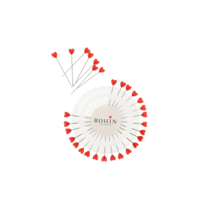 Épingles à tête plastique - Coeur rouge - 38 x 0,60 mm. - Disque de 30 épingles coeur