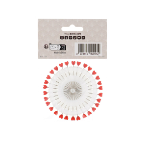 Épingles à tête plastique - Coeur rouge - 38 x 0,60 mm. - Disque de 30 épingles coeur