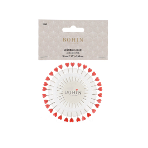 Épingles à tête plastique - Coeur rouge - 38 x 0,60 mm. - Disque de 30 épingles coeur