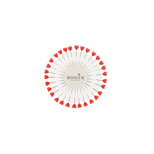 Épingles à tête plastique - Coeur rouge - 38 x 0,60 mm. - Disque de 30 épingles coeur