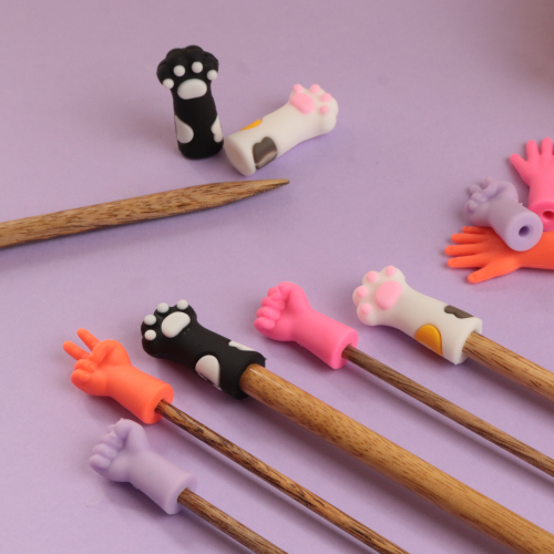 Knitting needle point protectors - Cat paws-shaped - Assorted colors - 3 colors per pack