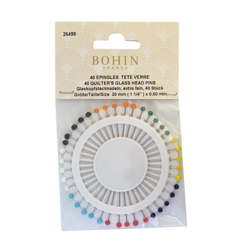 Hanging disc of 40 extra fine glass head pins, assortment of colours - 30 mm - ø 0.60 mm